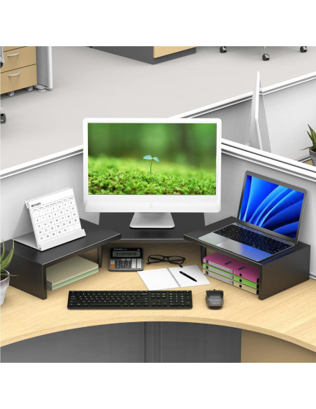 Soporte Doble para Monitor OUTIOE Negro, Elevador de Escritorio 101.6x22.9cm