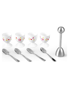 Juego de Tazas de Huevo Cerámica Cinf Sakura 4 Pzas + Rompehuevos