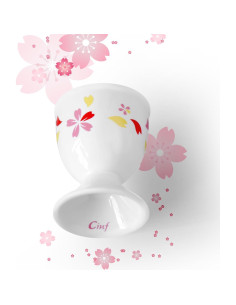 Juego de Tazas de Huevo Cerámica Cinf Sakura 4 Pzas + Rompehuevos 2