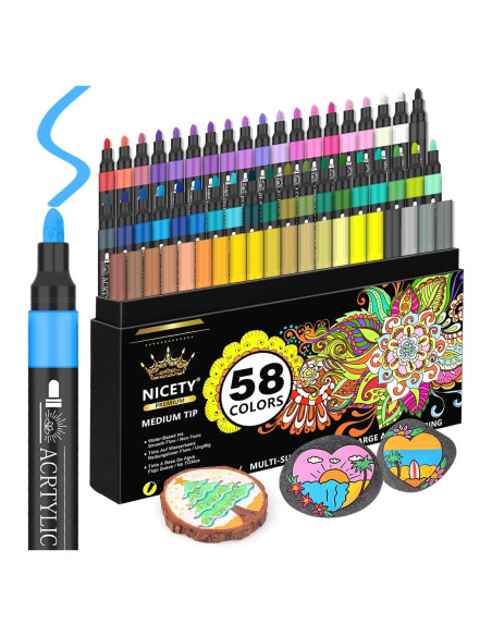 Set de 58 Marcadores de Pintura Acrílica NICETY 3mm Multicolor
