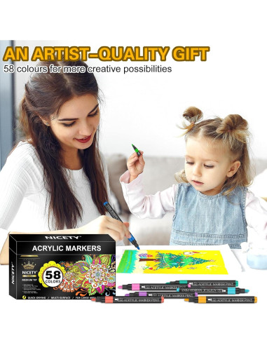 Set de 58 Marcadores de Pintura Acrílica NICETY 3mm Multicolor