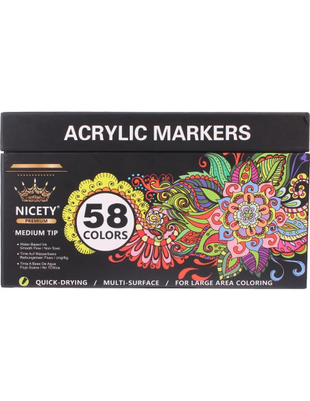 Set de 58 Marcadores de Pintura Acrílica NICETY 3mm Multicolor