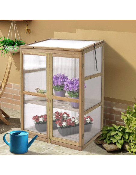 Invernadero Portátil de Madera Giantex 76x57 cm con Estantes Dobles