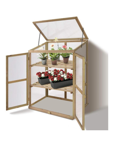 Invernadero Portátil de Madera Giantex 76x57 cm con Estantes Dobles