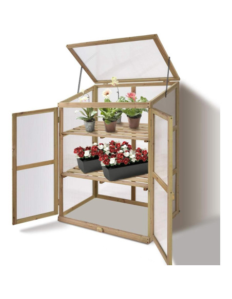 Invernadero Portátil de Madera Giantex 76x57 cm con Estantes Dobles