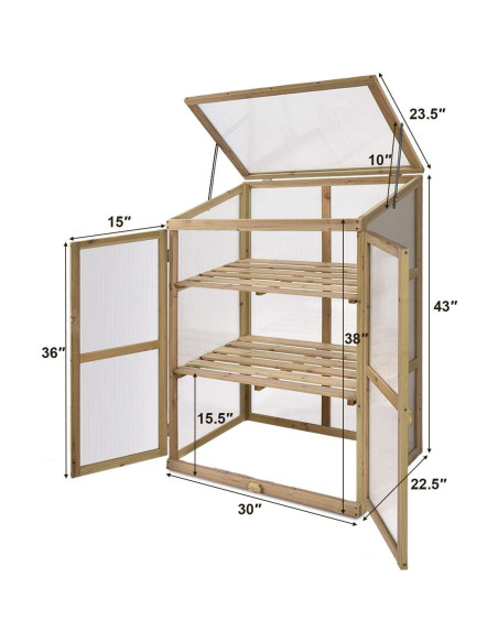 Invernadero Portátil de Madera Giantex 76x57 cm con Estantes Dobles