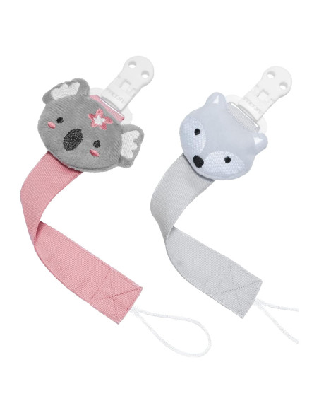 Clip de Chupete TYRY.HU para Niñas - 2 Paquetes Koala y Zorro