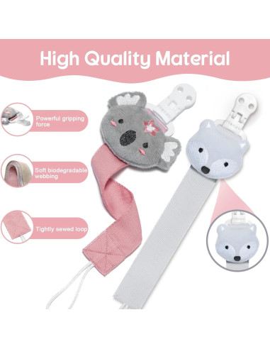 Clip de Chupete TYRY.HU para Niñas - 2 Paquetes Koala y Zorro