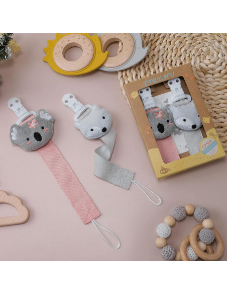 Clip de Chupete TYRY.HU para Niñas - 2 Paquetes Koala y Zorro