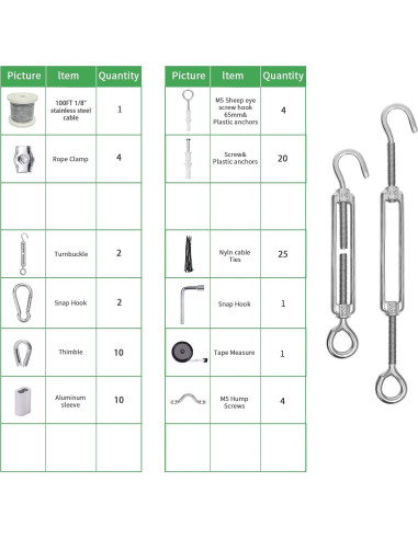 Kit de Cuerda de Alambre 1/8" Unicaravan 30.48m Acero Inoxidable
