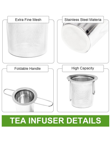 Infusores de Té de Acero Inoxidable Jewderm - 2 Piezas con Mango Plegable