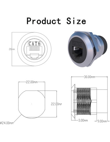 5 Conectores RJ45 Cat6 Montaje en Panel Impermeables ANMBEST