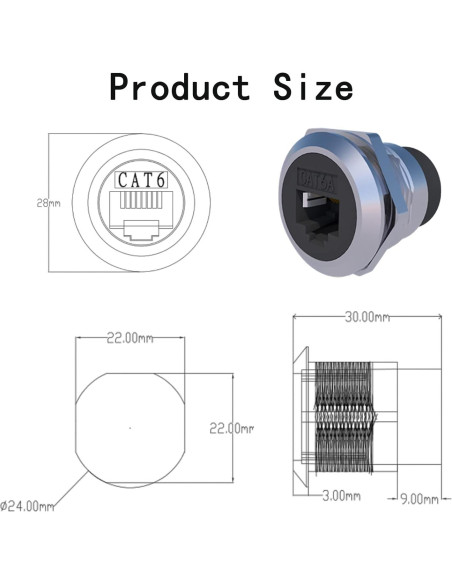 5 Conectores RJ45 Cat6 Montaje en Panel Impermeables ANMBEST