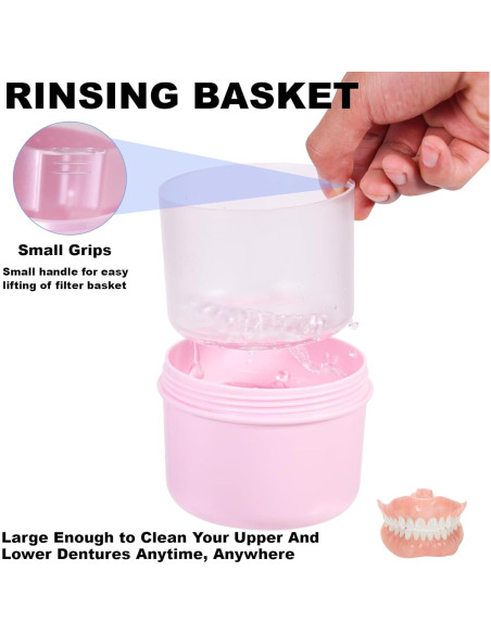 Estuche para Dentaduras Heigoeost Rosa a Prueba de Fugas Estuche para Dentaduras Heigoeost Rosa a Prueba de Fugas