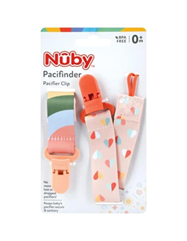 Nuby Clips de Chupete Pacifinder 2-Pack Multicolor 0+ Meses