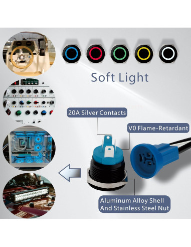 Interruptor pulsador LED aluminio 12-24V 20A IP67 Azul 16mm