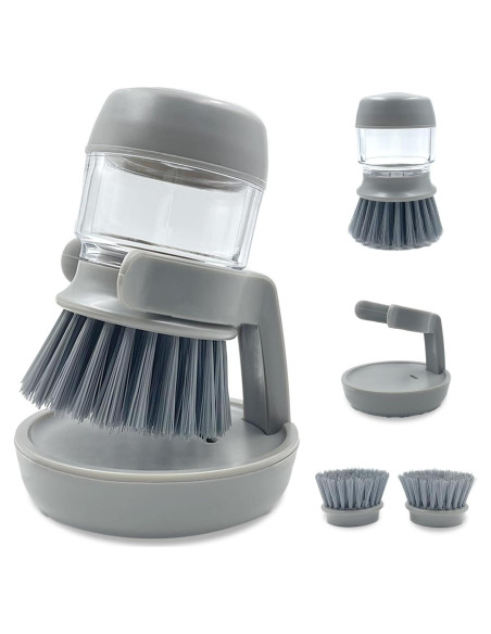 Dispensador de Jabón UGWKivd con Cepillo y Soporte - Gris