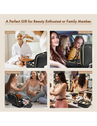 Bolsa de Maquillaje de Viaje Behaesty con Espejo LED Tri-color