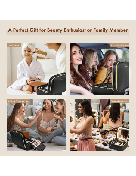 Bolsa de Maquillaje de Viaje Behaesty con Espejo LED Tri-color