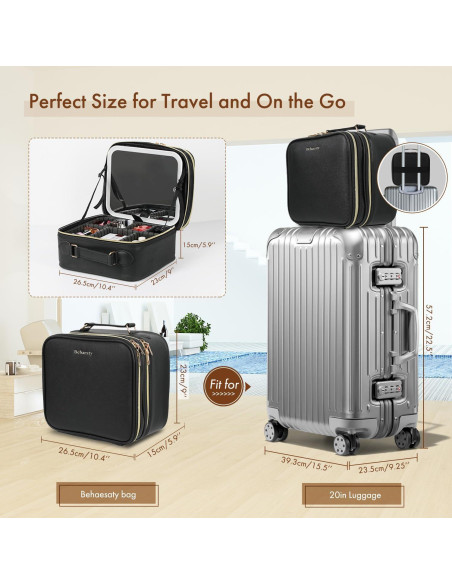 Bolsa de Maquillaje de Viaje Behaesty con Espejo LED Tri-color