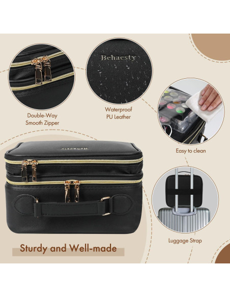 Bolsa de Maquillaje de Viaje Behaesty con Espejo LED Tri-color