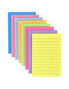 Paquete de 8 Notas Adhesivas Rayadas WSPER 10x15 cm Colores Brillantes