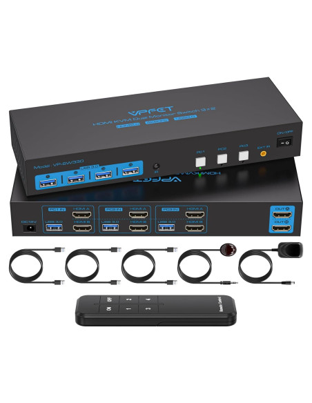 Interruptor KVM HDMI 4K 3 PCs 2 Monitores USB 3.0 CMSTEDCD