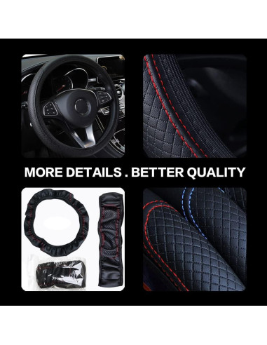 Cubierta de Volante de Coche Gomass WNQ003 Cuero Negro 38.1 cm