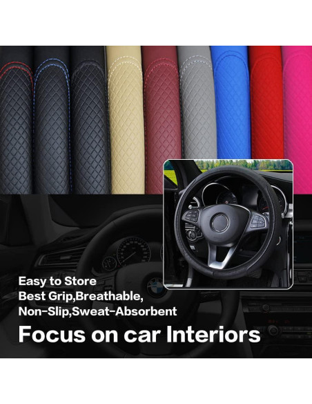 Cubierta de Volante de Coche Gomass WNQ003 Cuero Negro 38.1 cm