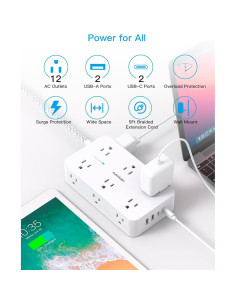 Regleta de Protección HANYCONY 12 Salidas 4 USB 1.5m Blanca 2