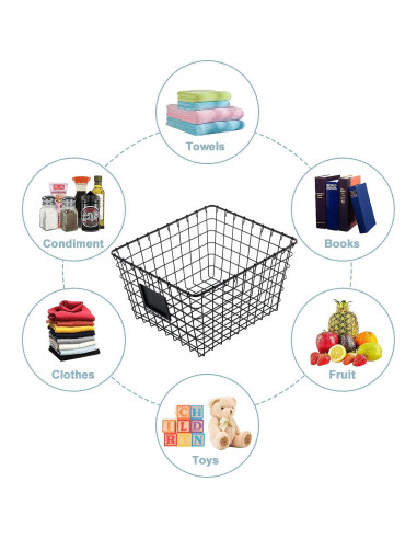 4 Canastas de Almacenamiento de Alambre JUNCHU CHERRY Negras