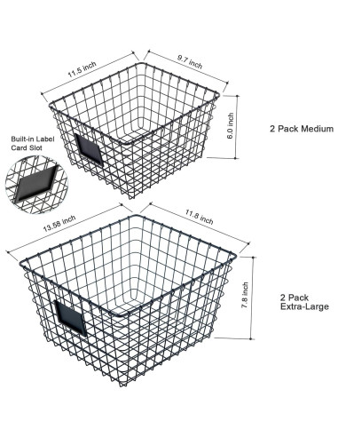 4 Canastas de Almacenamiento de Alambre JUNCHU CHERRY Negras
