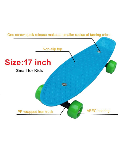 Mini Skateboard SK8MEMO Azul 43 cm para Niños Principiantes