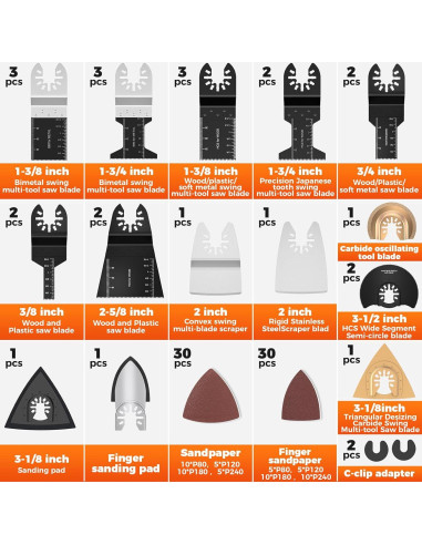 Kit de Cuchillas Oscilantes 87Pcs Kyoffiie para Metal y Madera