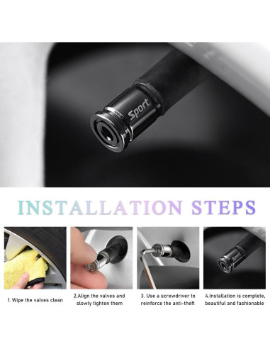 4 Tapones de Válvula de Neumático Gasedin con Bloqueo Negro