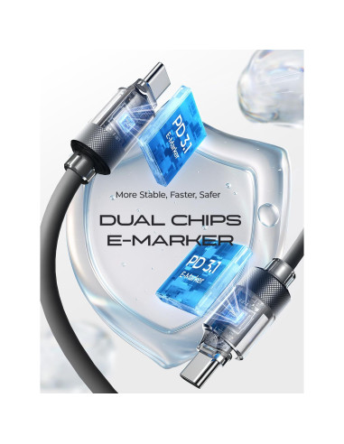 Cable de Carga USB-C LISEN 100W 3M Silicona Suave Negro