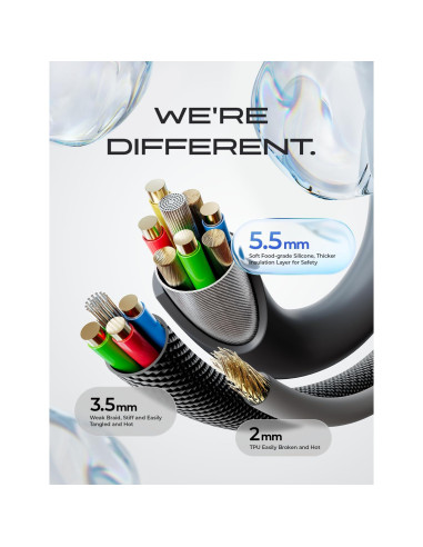 Cable de Carga USB-C LISEN 100W 3M Silicona Suave Negro