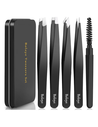 Juego de Pinzas 5 en 1 Boloye con Estuche de Metal - Acero Inoxidable