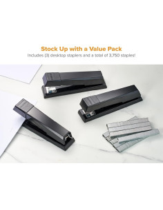 Grapadora de escritorio Bostitch premium sin atascos, negra, 3 unidades 2