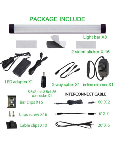 Kit de Iluminación LED Bajo Gabinete AIBOO 24W 8 Barras 2700K