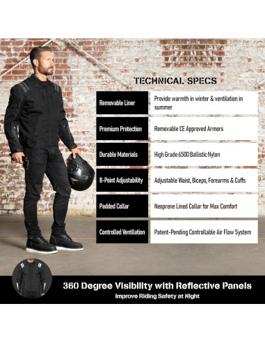 Chaqueta de Motocicleta Viking Cycle Ironborn para Hombres - 4 Estaciones