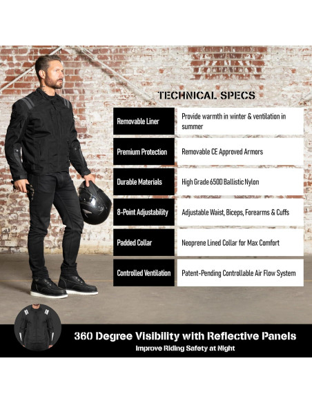 Chaqueta de Motocicleta Viking Cycle Ironborn para Hombres - 4 Estaciones