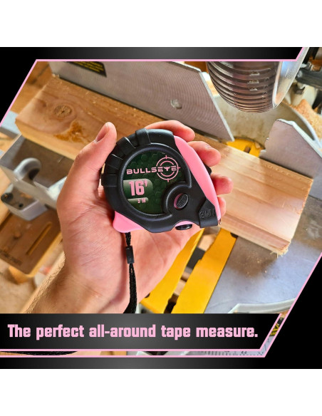 Cinta Métrica Bullseye 4.88m Rosa Retráctil con Bloqueo