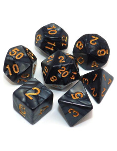 Juego de Dados Poliedricos CREEBUY 7 Piezas Perla Negra