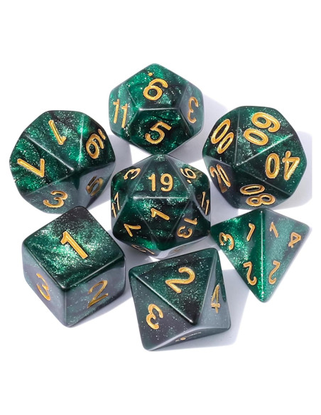 Conjunto de Dados Poliedricos CiaraQ 7 Piezas con Bolsa