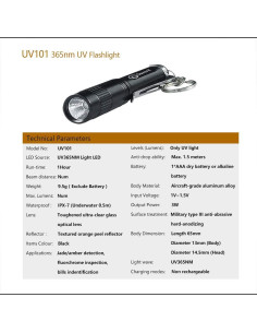 Linterna UV LED Turbo Lightfe UV101-365nm 1AAA Compacta 2
