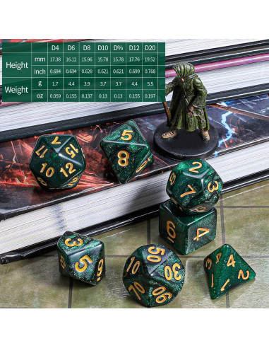 Conjunto de Dados Poliedricos CiaraQ 7 Piezas con Bolsa