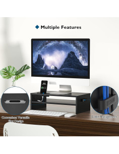 Soporte de Monitor Ergonómico BONTEC 16.5" Negro con Almacenamiento 2