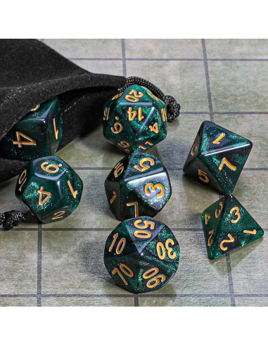 Conjunto de Dados Poliedricos CiaraQ 7 Piezas con Bolsa