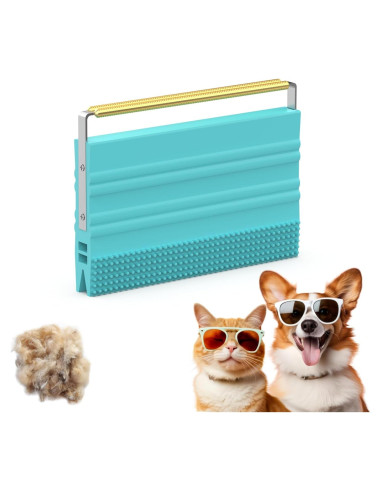 Quitapelos para Mascotas SAMFAT 2-en-1 Azul - Raspador y Cepillo